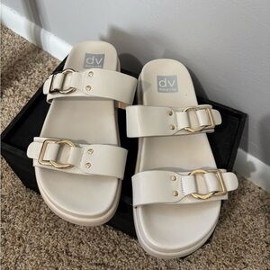 Dolce Vita Cream Slides with Gold Accents